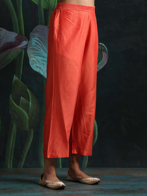 Cotton silk straight pant with side pockets Red