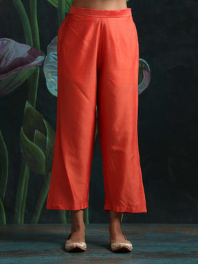 Cotton silk straight pant with side pockets Red