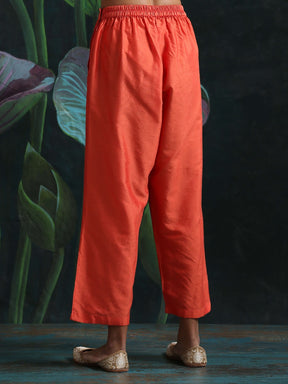 Cotton silk straight pant with side pockets Red