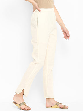 Cream Straight Pants With Pockets