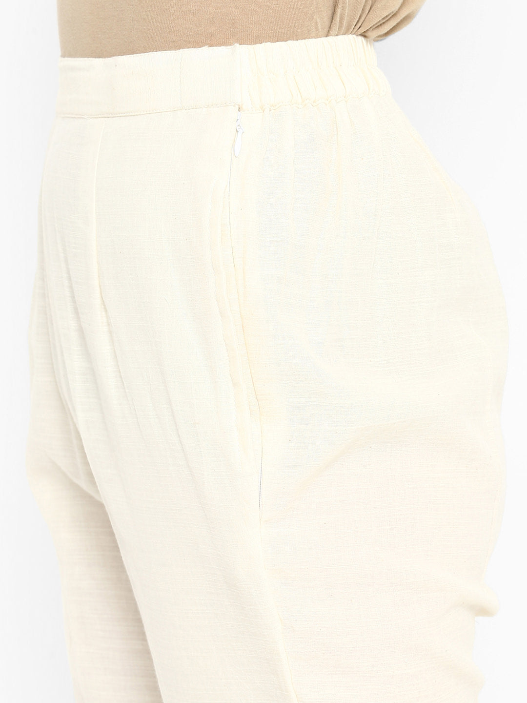 Cream Straight Pants With Pockets