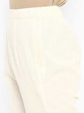 Cream Straight Pants With Pockets