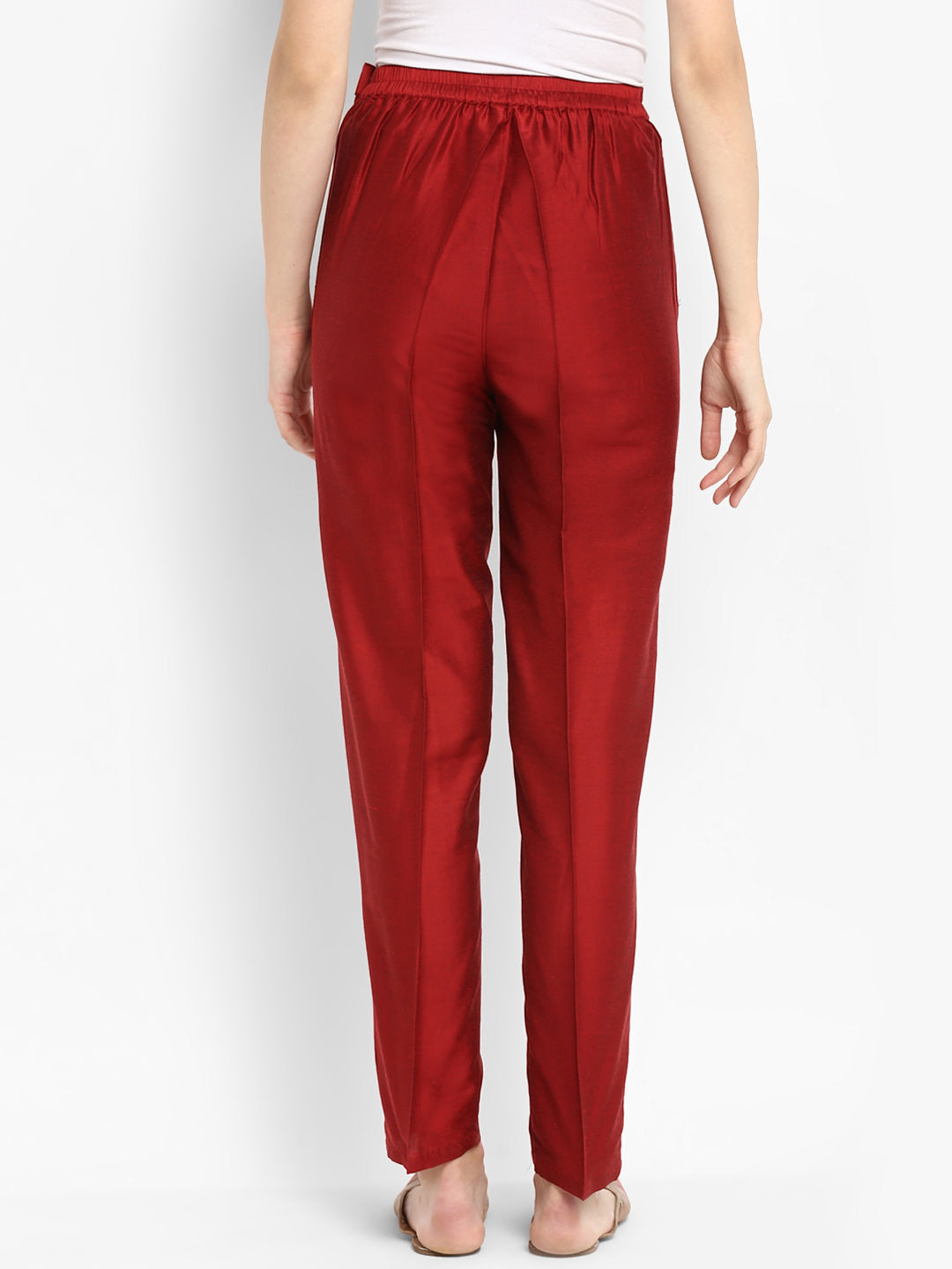 Coral Red Straight Pants With Pockets