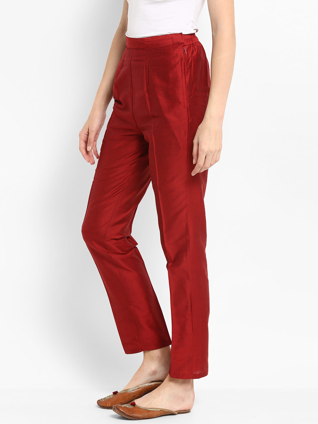 Coral Red Straight Pants With Pockets