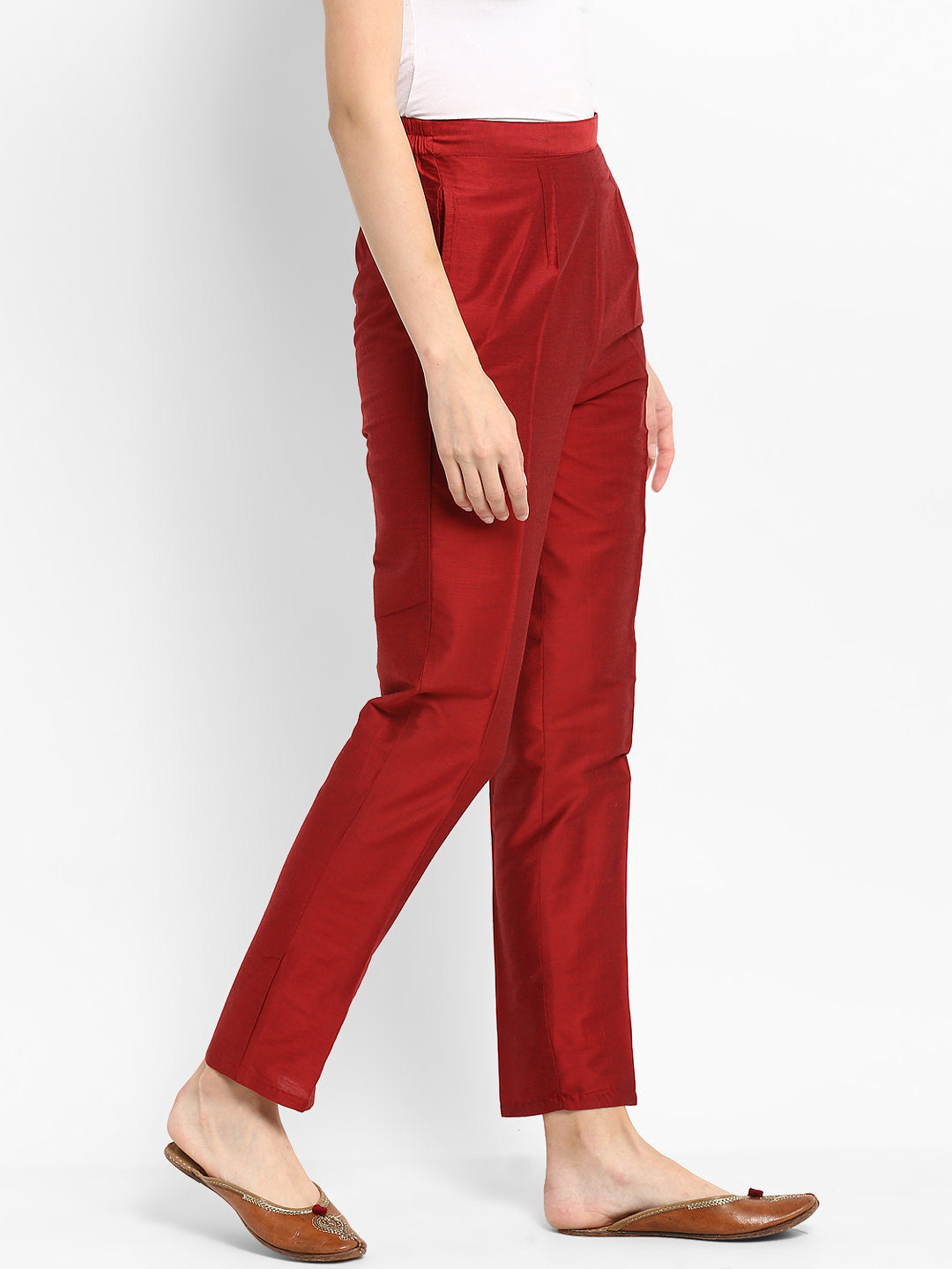 Coral Red Straight Pants With Pockets