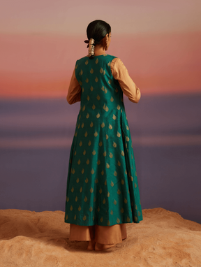 Coral Green Sleeveless Banarasi Jacket