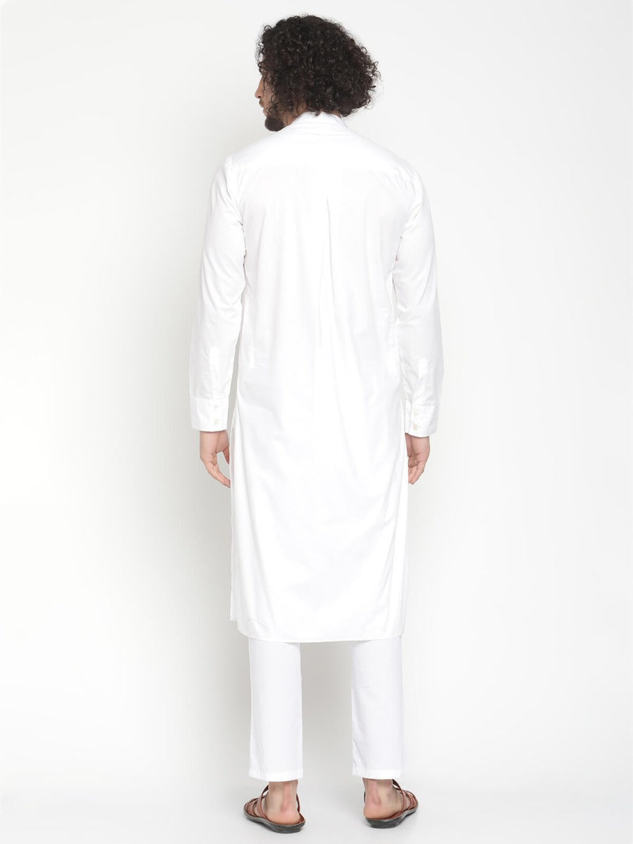 Men White Pleated Poplin Kurta With Straight Pyjama