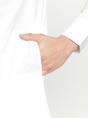 Men White Pleated Poplin Kurta With Straight Pyjama