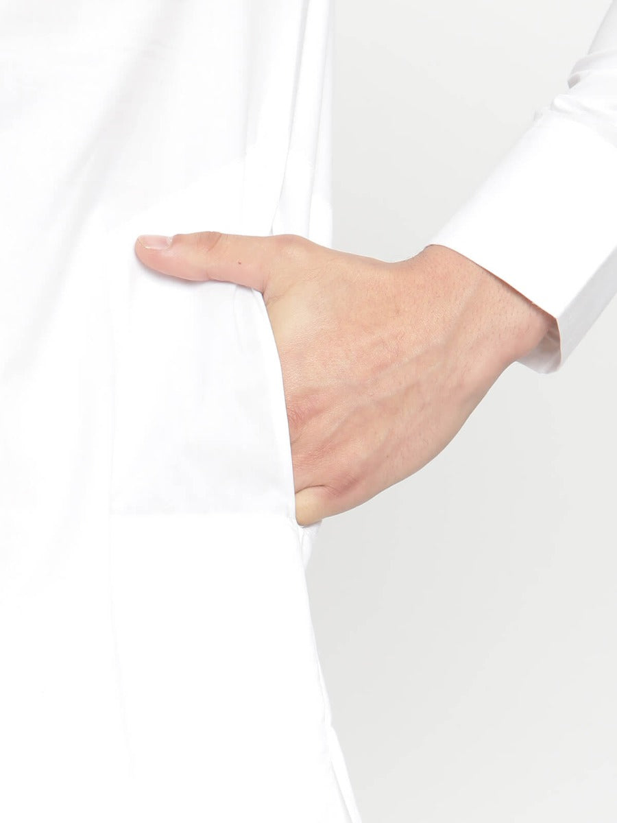 Men White Pleated Poplin Kurta With Straight Pyjama