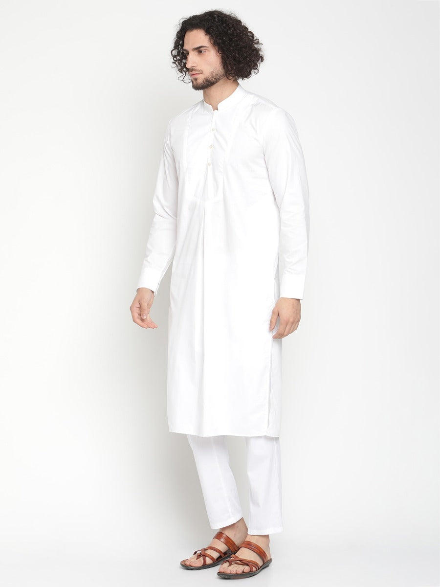 Men White Pleated Poplin Kurta