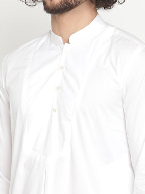 Men White Pleated Poplin Kurta