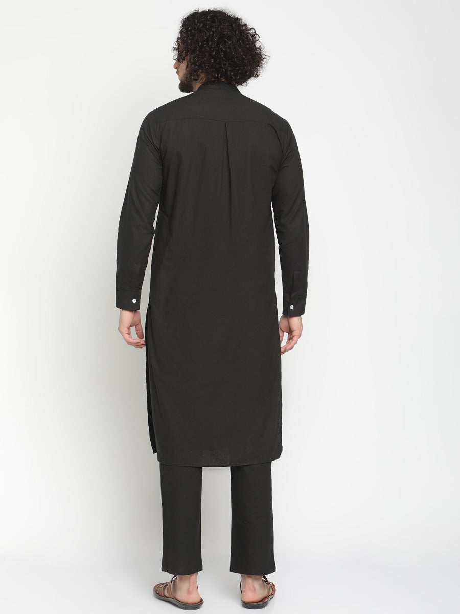 Men Black Pleated Poplin Kurta