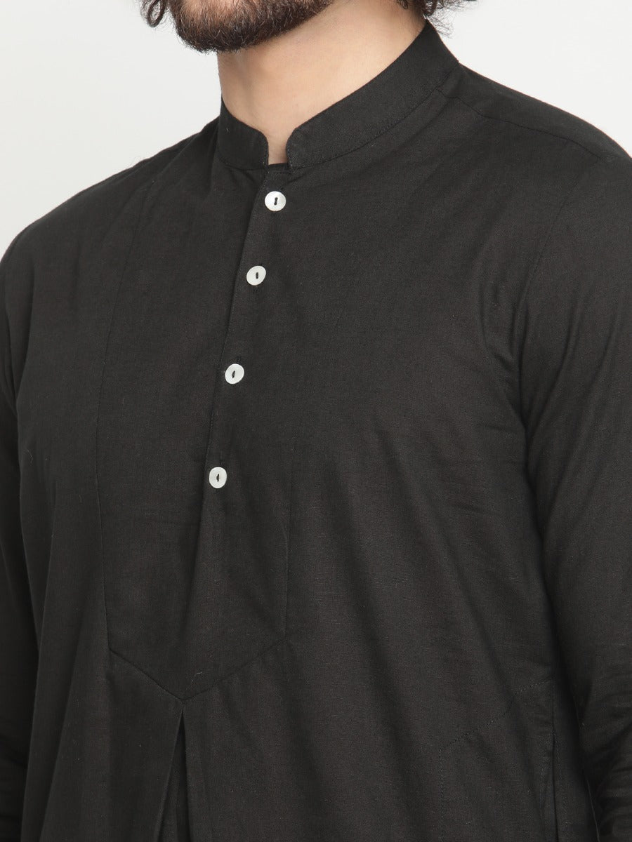 Men Black Pleated Poplin Kurta