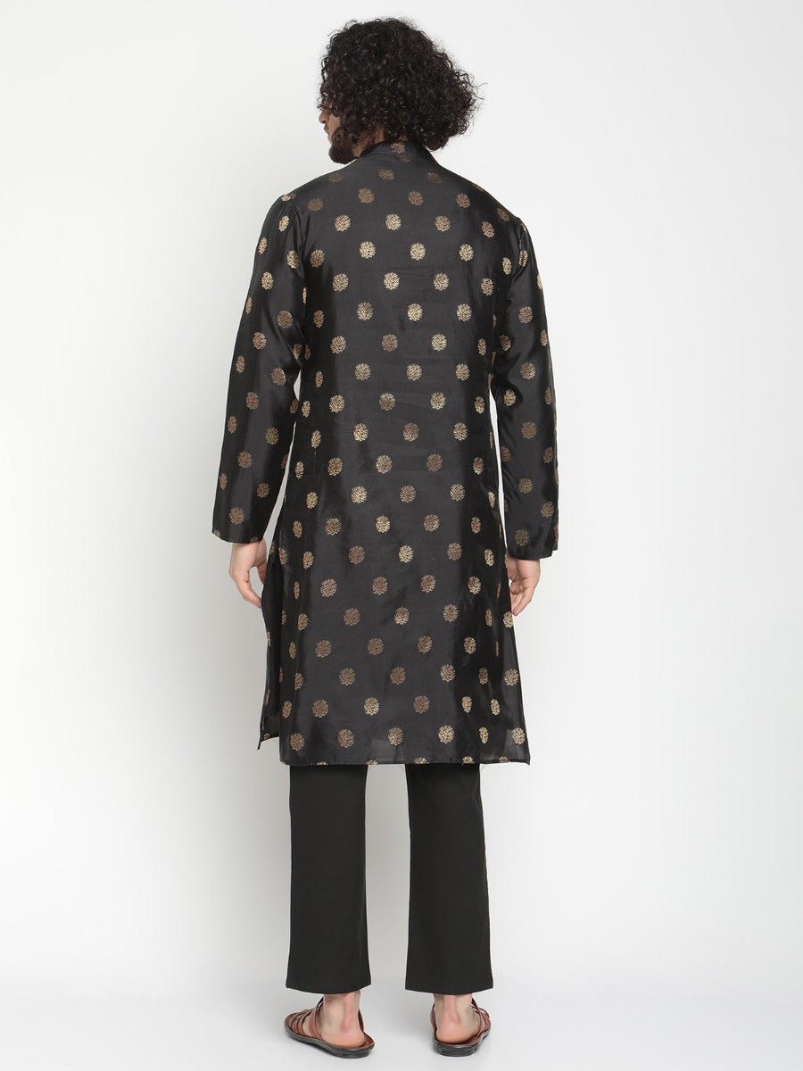 Men Golden Black Banarasi Kurta
