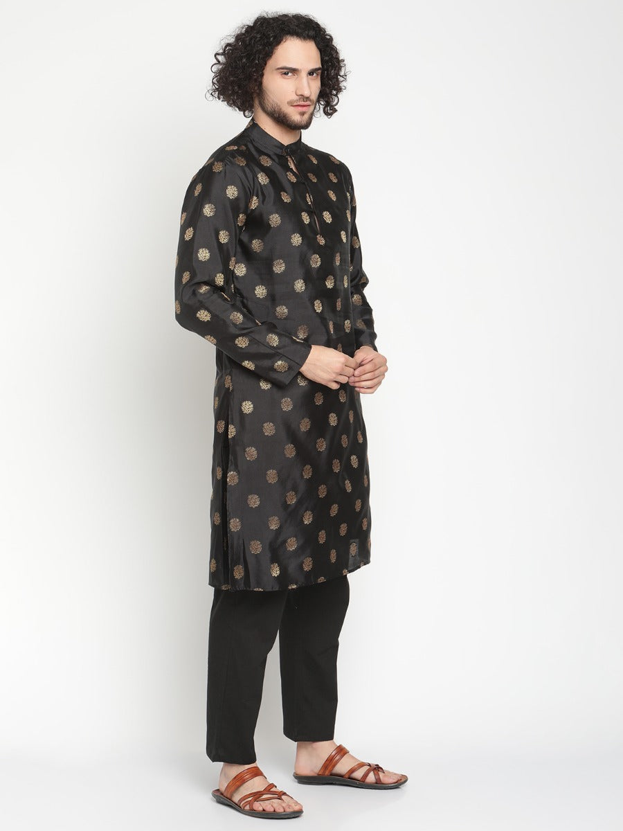 Men Golden Black Banarasi Kurta