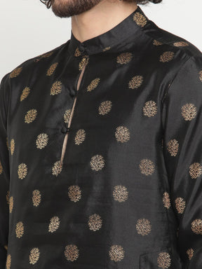 Men Golden Black Banarasi Kurta
