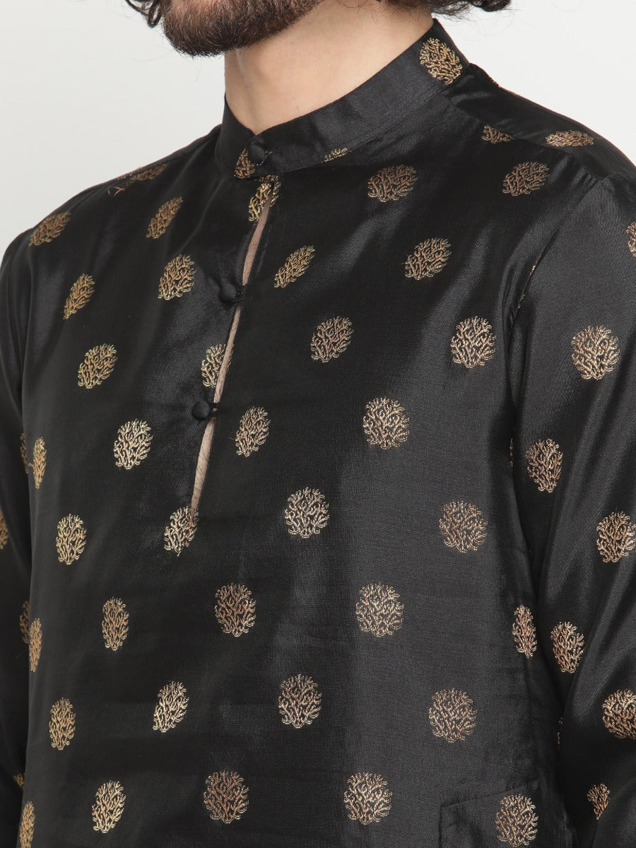 Men Golden Black Banarasi Kurta