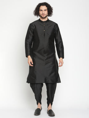 Men Black Banarasi Kurta With Extended Collar