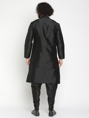 Men Black Banarasi Kurta With Extended Collar