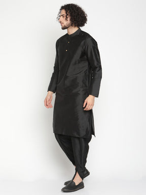 Men Black Banarasi Kurta With Extended Collar