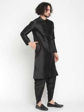 Men Black Banarasi Kurta With Extended Collar