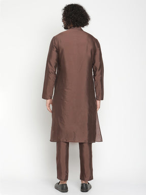 Men Brown Banarasi Kurta With Extended Collar