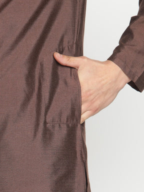 Men Brown Banarasi Kurta With Extended Collar