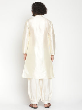 Men Ivory Mandarin Collar Banarasi Kurta