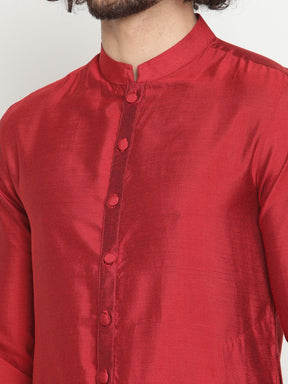 Men Red Button Down Banarasi Kurta