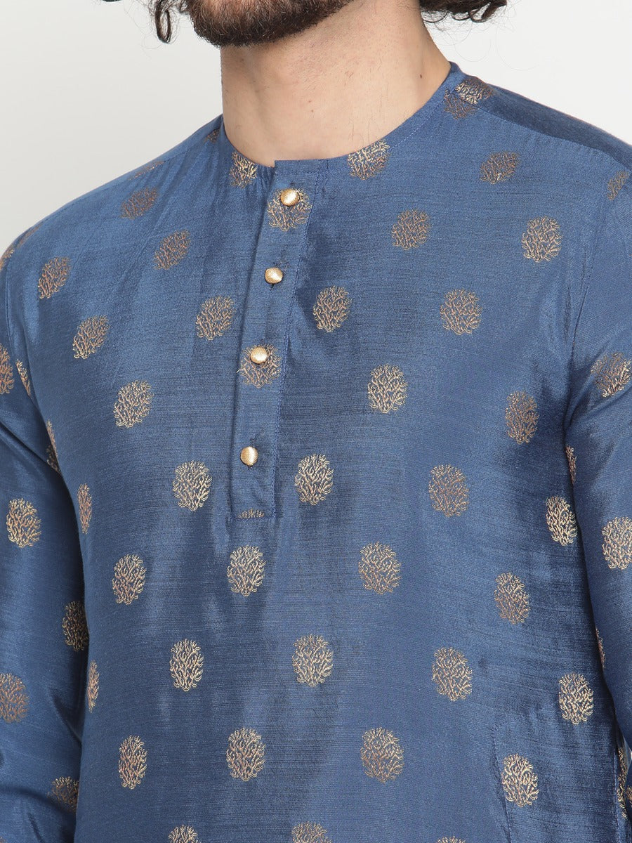 Men Blue Banarasi Kurta With Zari Work