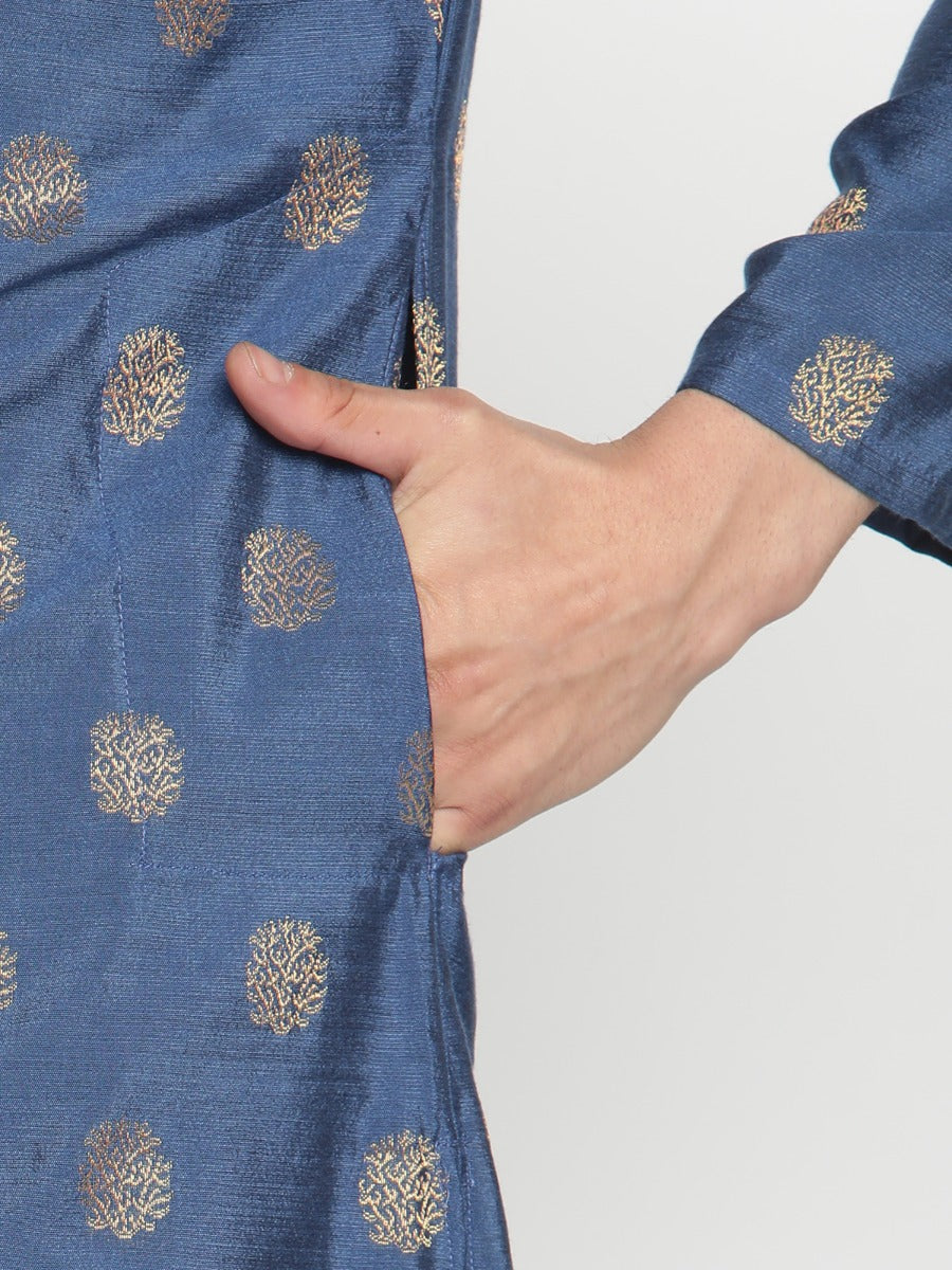 Men Blue Banarasi Kurta With Zari Work