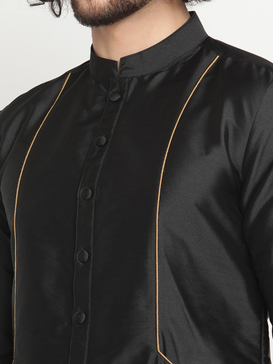 Men Black Button Down Banarasi Kurta