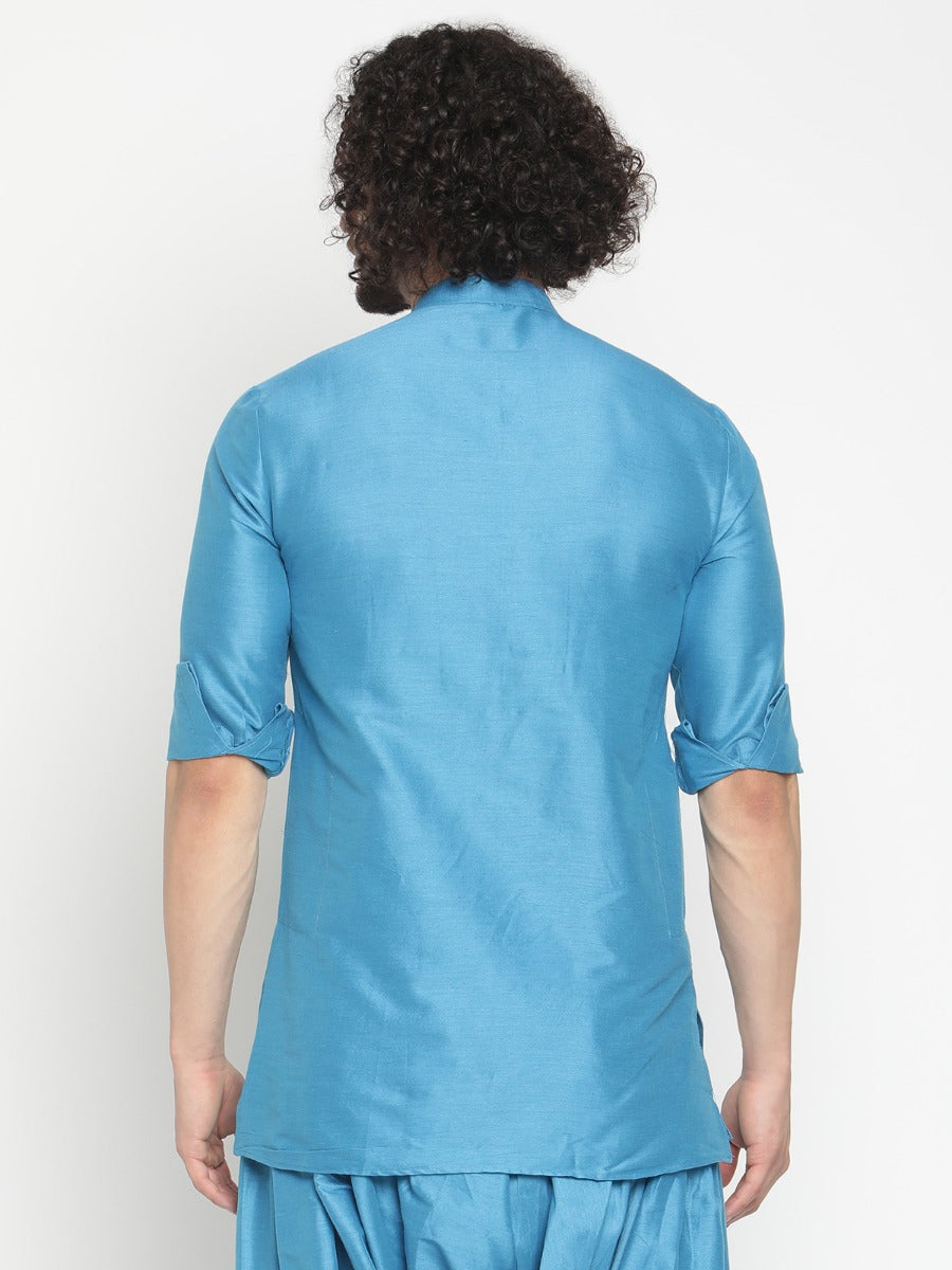 Men Blue Short Banarasi Kurta