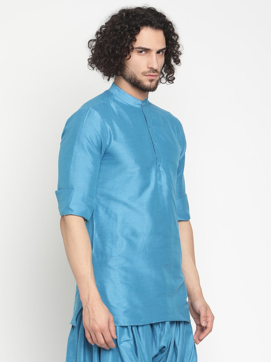 Men Blue Short Banarasi Kurta