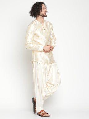 Men Cream Short Banarasi Kurta With Zari Work