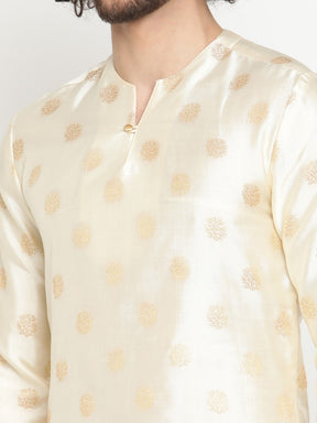 Men Cream Short Banarasi Kurta With Zari Work
