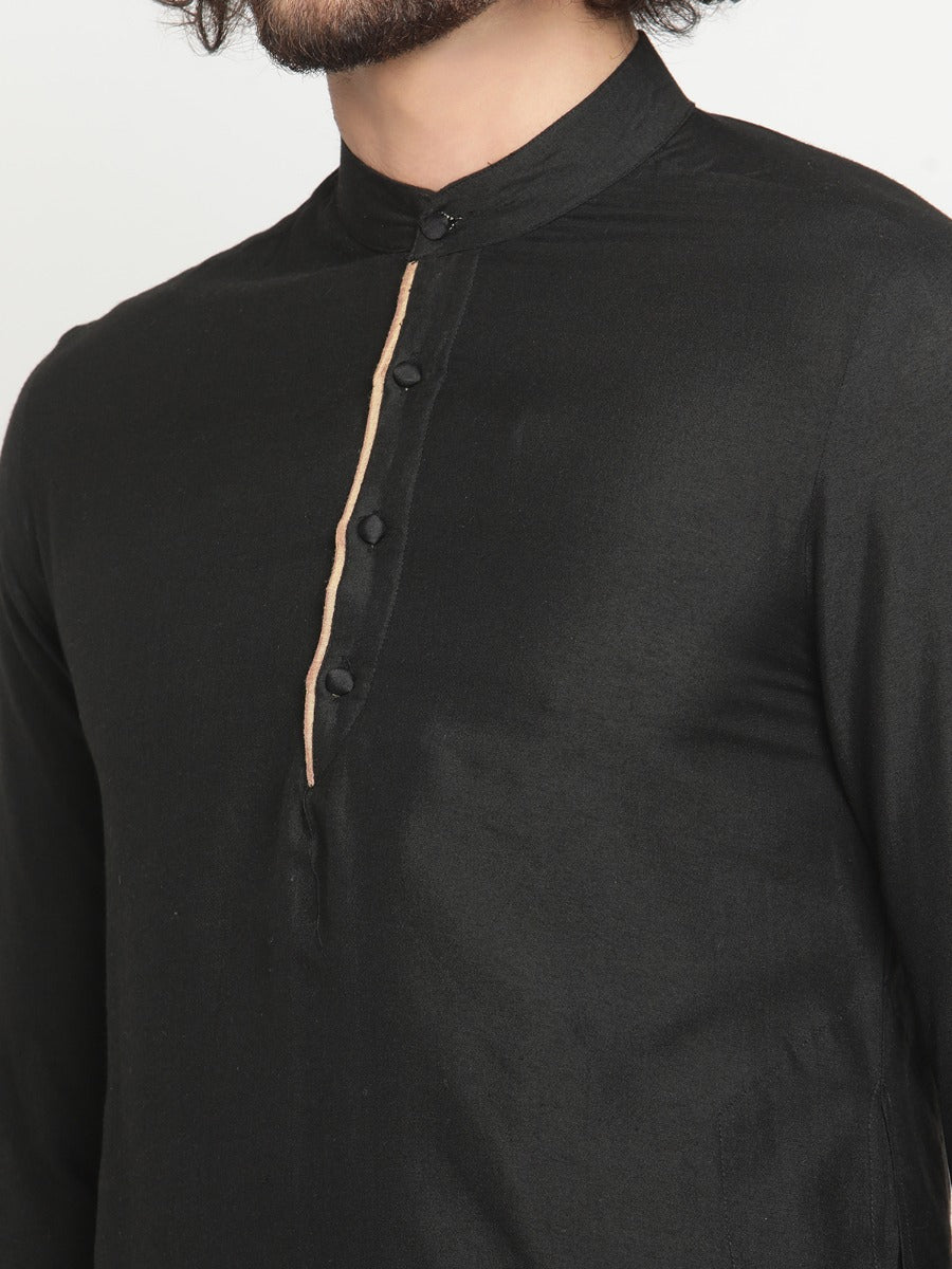 Men Black Short Banarasi Kurta