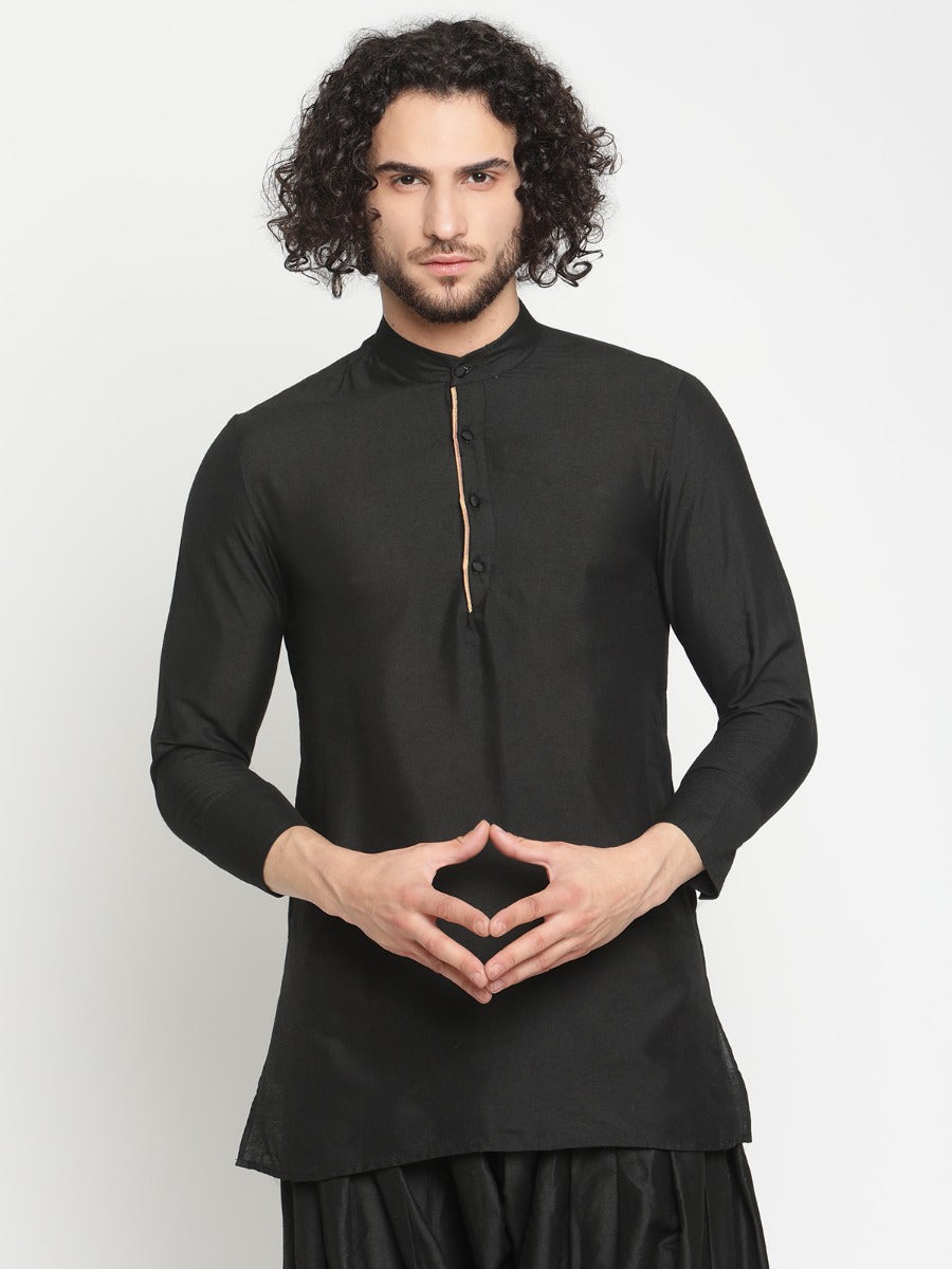 Men Black Short Banarasi Kurta