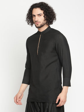 Men Black Short Banarasi Kurta