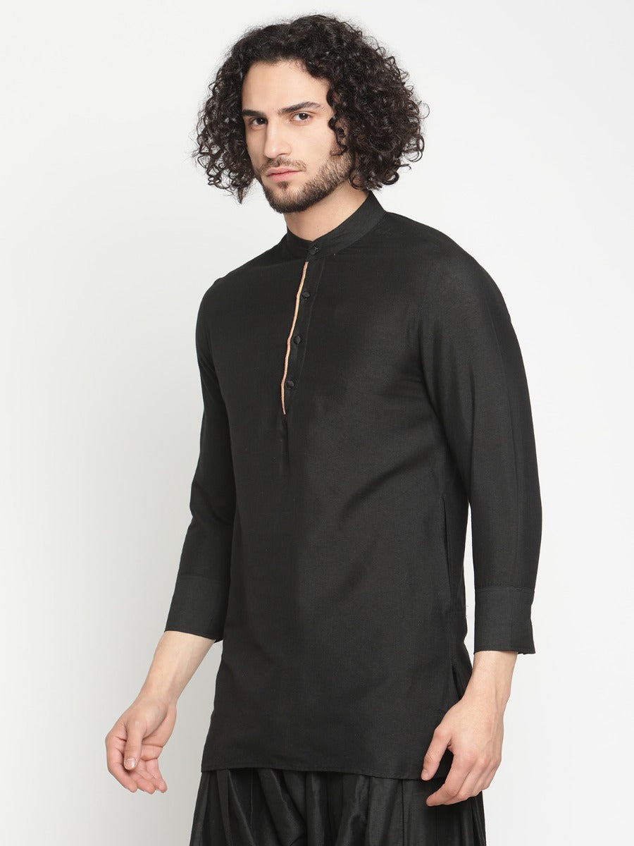 Men Black Short Banarasi Kurta