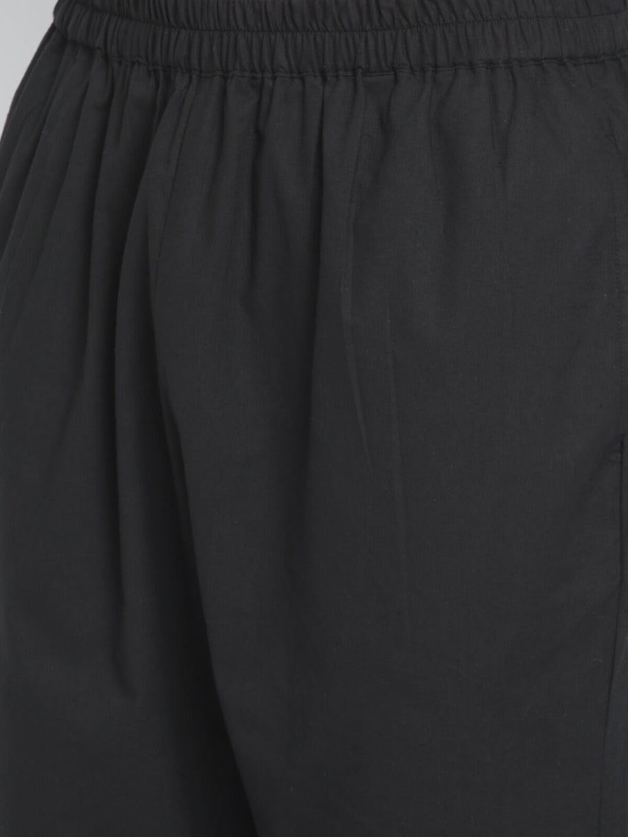 Men Black Pleated Poplin Kurta With Straight Pyjama