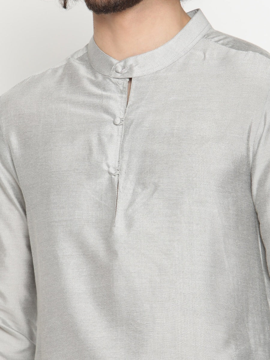 Men Grey Banarasi Kurta With Afghani Salwar