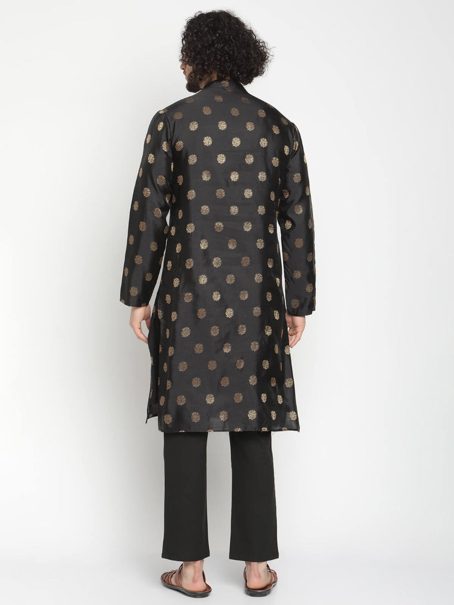 Men Midnight Black Banarasi Kurta With Straight Pyjama