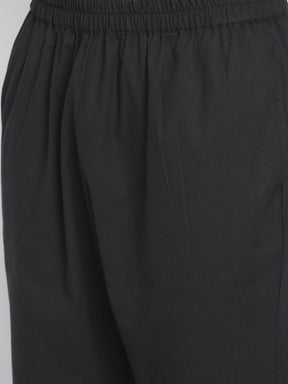 Men Midnight Black Banarasi Kurta With Straight Pyjama