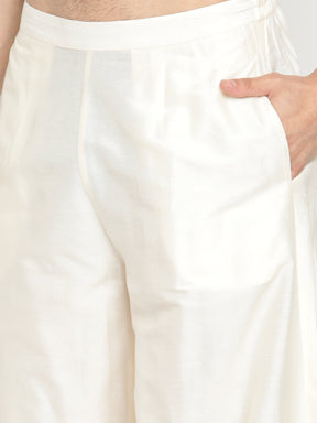 Men Ivory Mandarin Collar Banarasi Kurta and Pathani Pants
