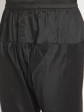Men Black Mandarin Collar Banarasi Kurta With Pyjama