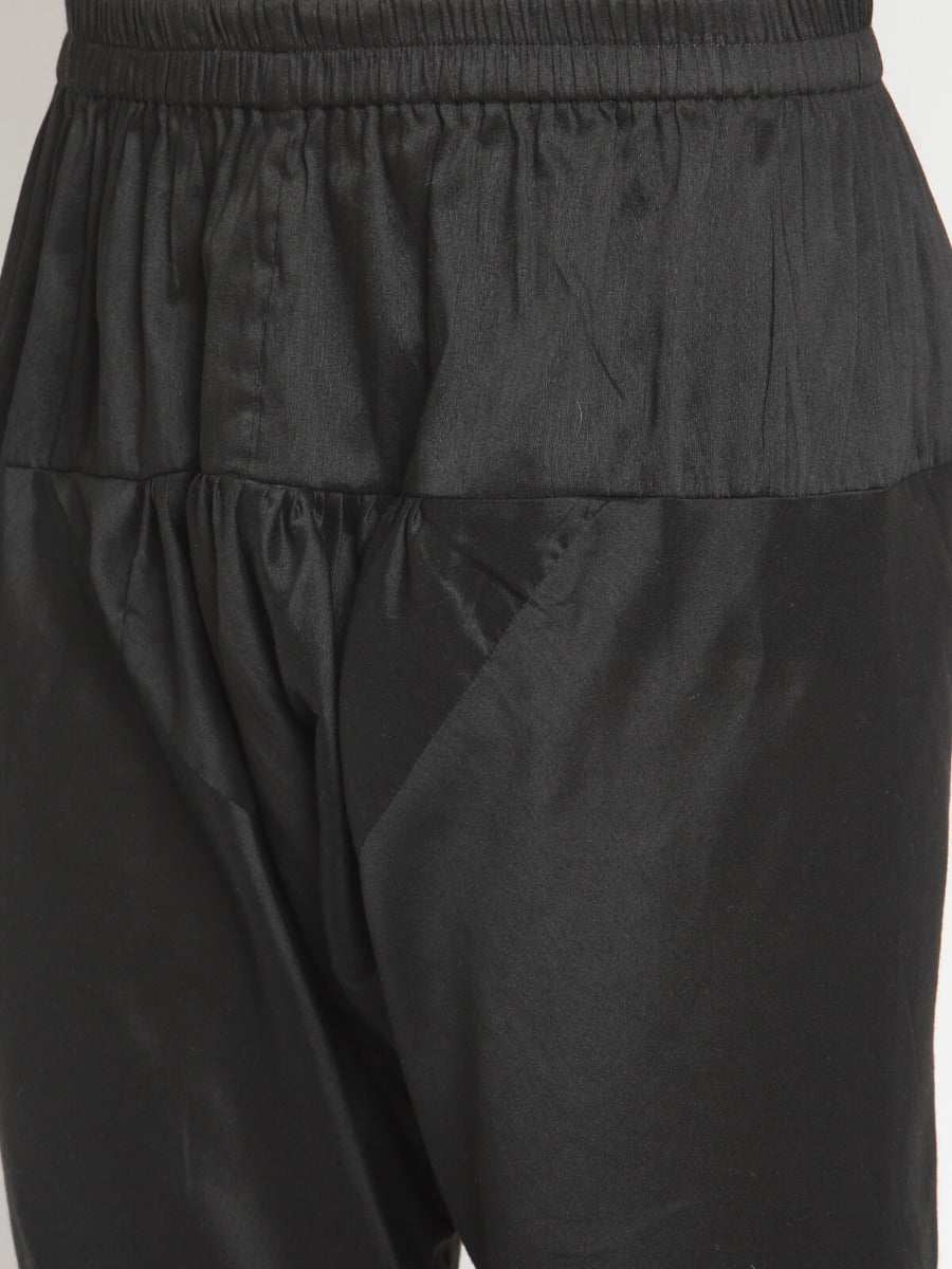 Men Black Mandarin Collar Banarasi Kurta With Pyjama