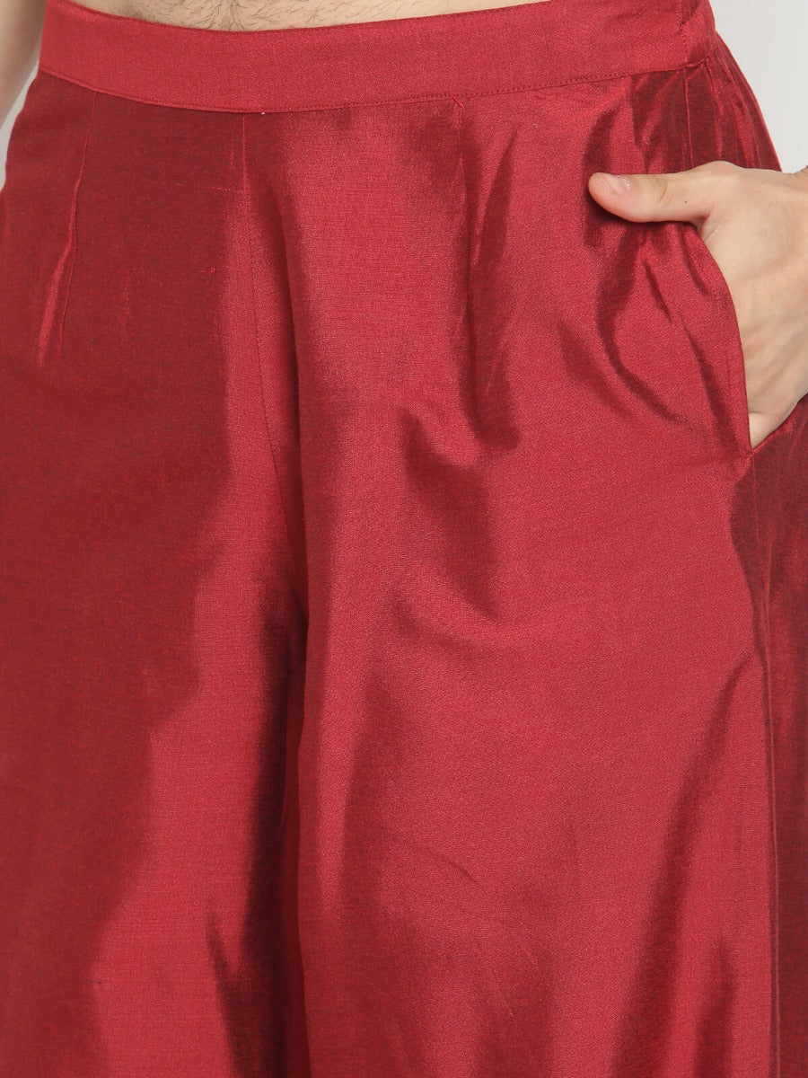 Men Maroon Banarasi Kurta With Straight Pyjama