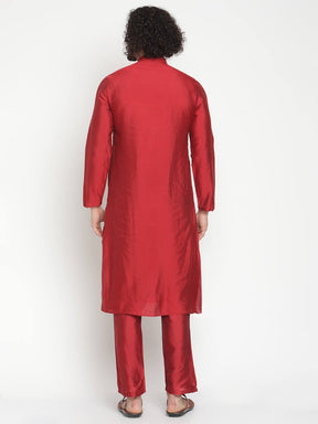Men Maroon Banarasi Kurta With Straight Pyjama