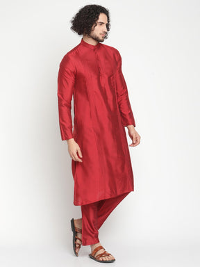Men Maroon Banarasi Kurta With Straight Pyjama